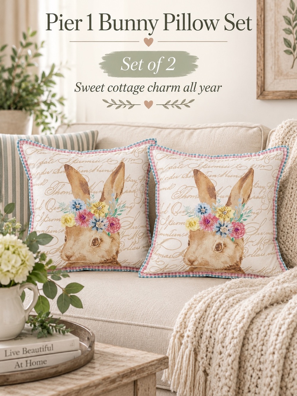 Pier 1 Bunny Pillow of 2 Bundle